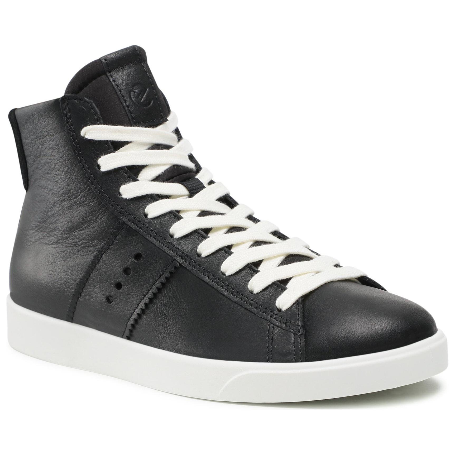 (W) ECCO Leather High-Top Sneakers 'Black' 圖 4
