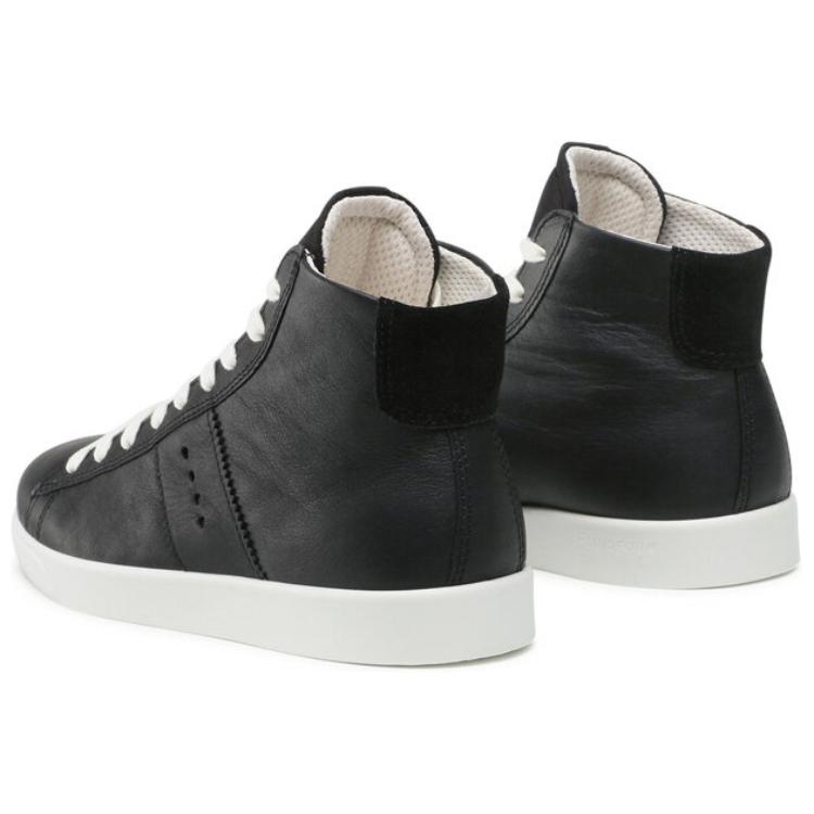 (W) ECCO Leather High-Top Sneakers 'Black' 圖 5