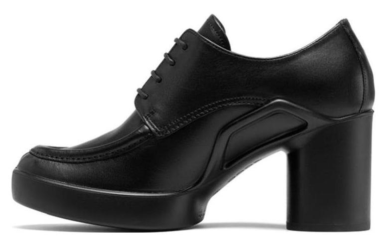 (Women) ECCO Leather Lace-Up Heels 'Black' 20735301001