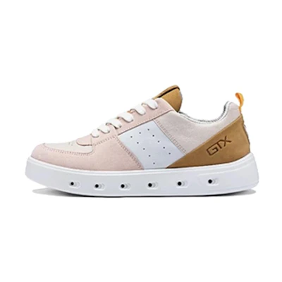 (W) ECCO Leather Round-Toe Lace-Up Mid-Top Sneaker 'Nude Pink'