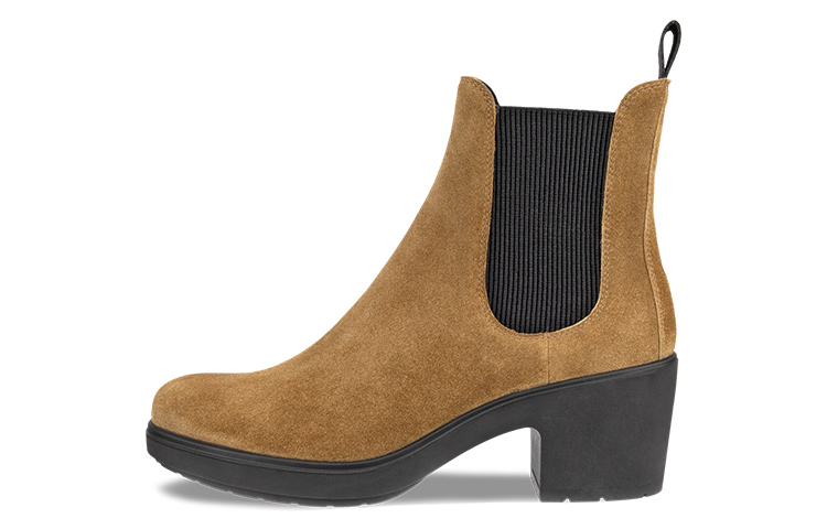 (W) ECCO Leather Round Toe High-Top Chelsea Boots 'Khaki'