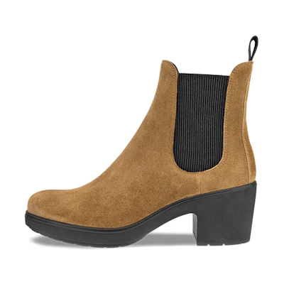 (W) ECCO Leather Round Toe High-Top Chelsea Boots 'Khaki'