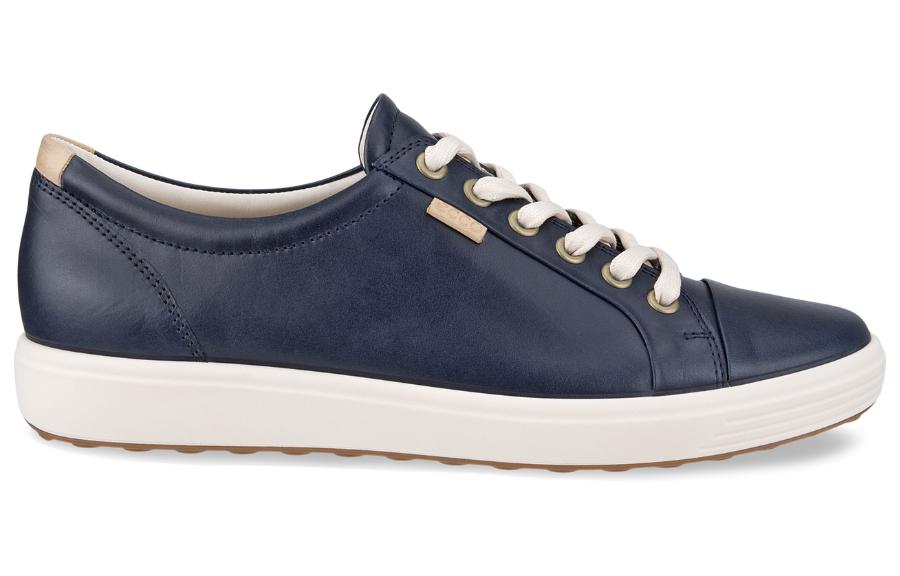 Order (W) ECCO Zapatos de Cuero Punta Redonda Azul Marino Bajo con Cordones 43000311038