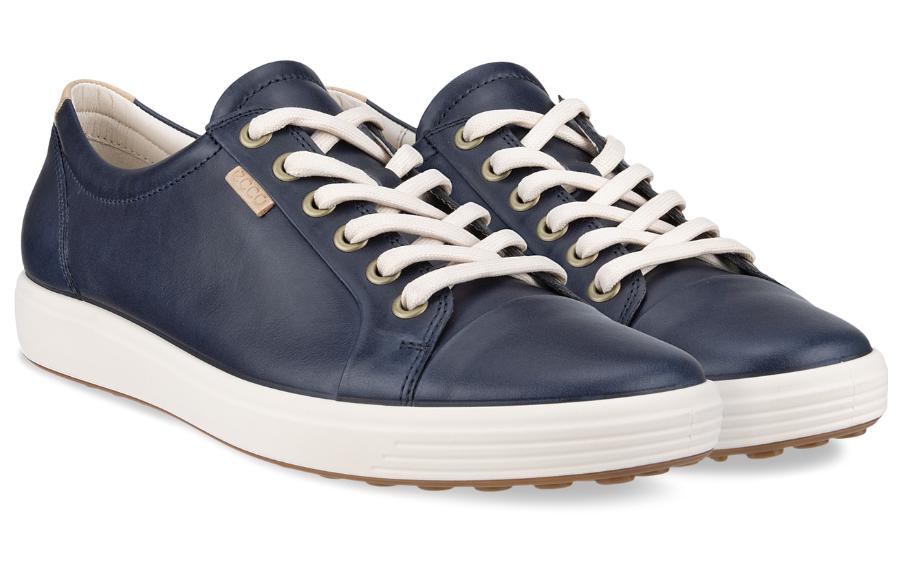 Shop (W) ECCO Zapatos de Cuero Punta Redonda Azul Marino Bajo con Cordones 43000311038