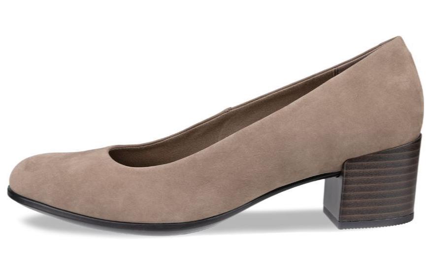 (Women) ECCO Leather Round Toe Slip-On 'Grey Block Heel' 20990302674