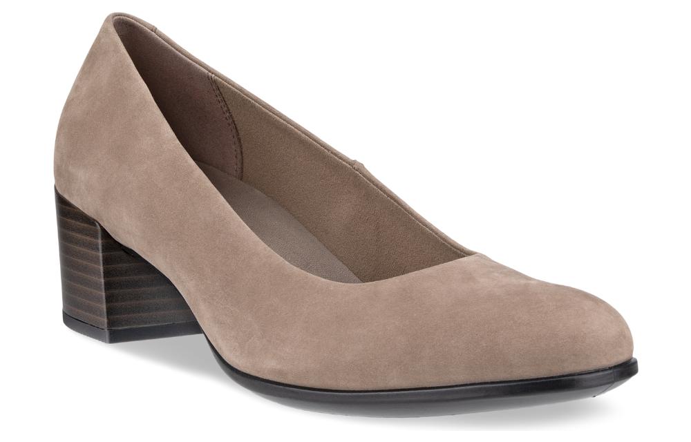 Order ecco愛步 皮革 圓頭套腳 粗跟 高跟鞋 3.5cm 女款 灰色