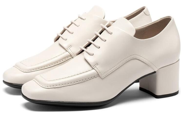 Order (W) （女性用）ECCO レザーシンプルスクエアトゥ英国チャンキーヒール「ベージュ」 29072301378