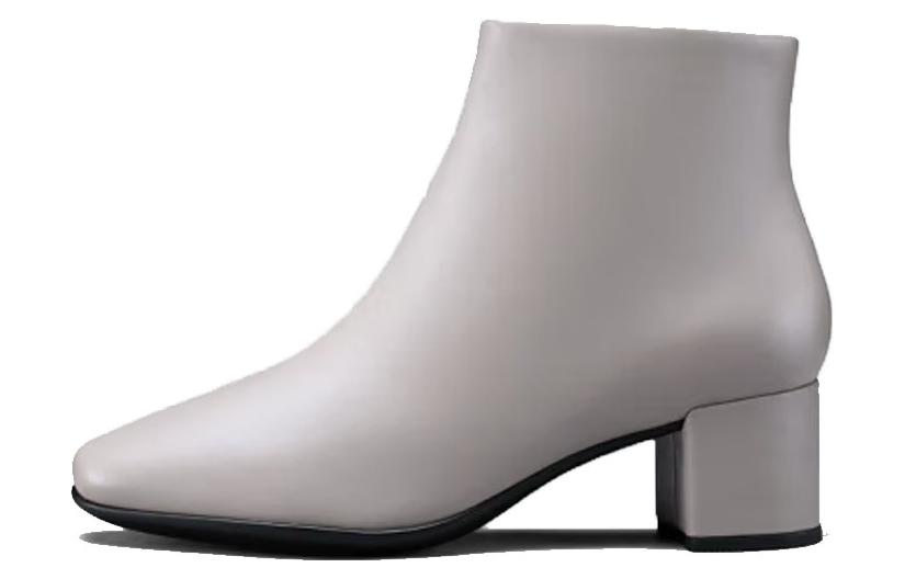 (Women) ECCO Leather Square-Toe Chunky Heel Ankle Boots 'Grey Pink' 29063301386