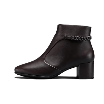 (W) ECCO Leather Square Toe Zip Ankle Boots 'Coffee Brown'