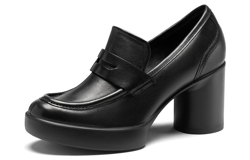 (W) ECCO Round Toe Waterproof Platform Chunky Heel 'Black'