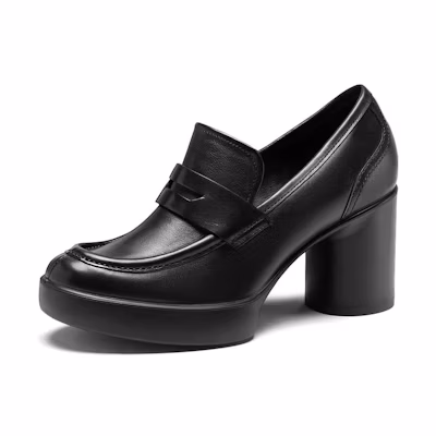 (W) ECCO Round Toe Waterproof Platform Chunky Heel 'Black'