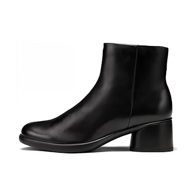 (W) ECCO Round Toe Zip Ankle Boots 'Black Leather'