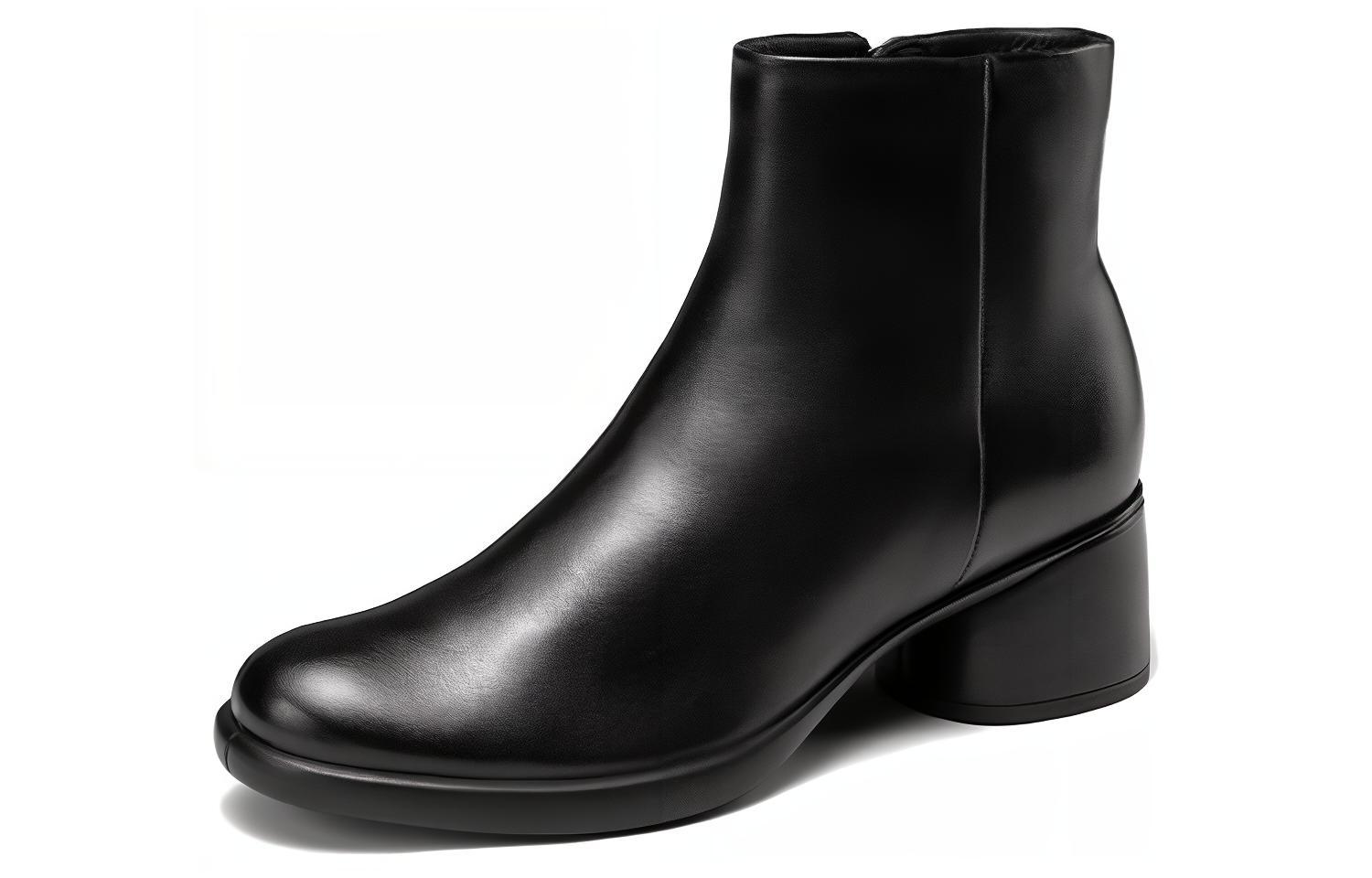 (W) ECCO Round Toe Zip Ankle Boots 'Black Leather' 圖 2
