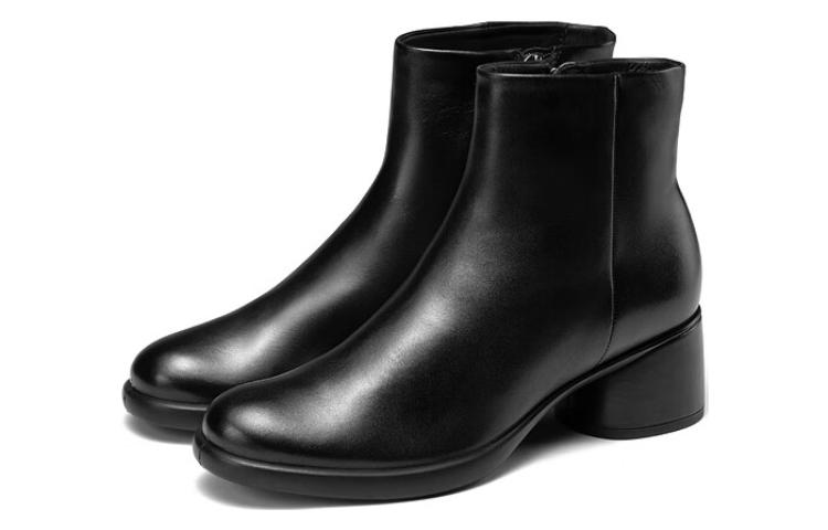 (W) ECCO Round Toe Zip Ankle Boots 'Black Leather' 圖 3