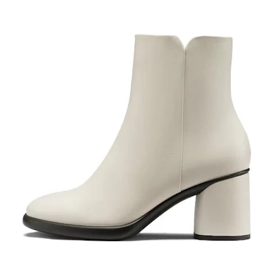 (W) ECCO Round Toe Zip Ankle Boots 'White Leather'