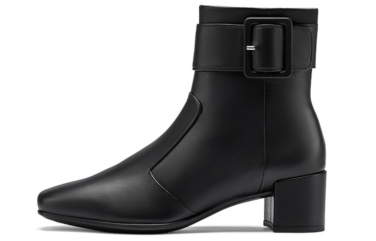 (Women) ECCO Shape 35 Square Ankle Boot 'Black Leather Side Zip Block Heel' 29065301001