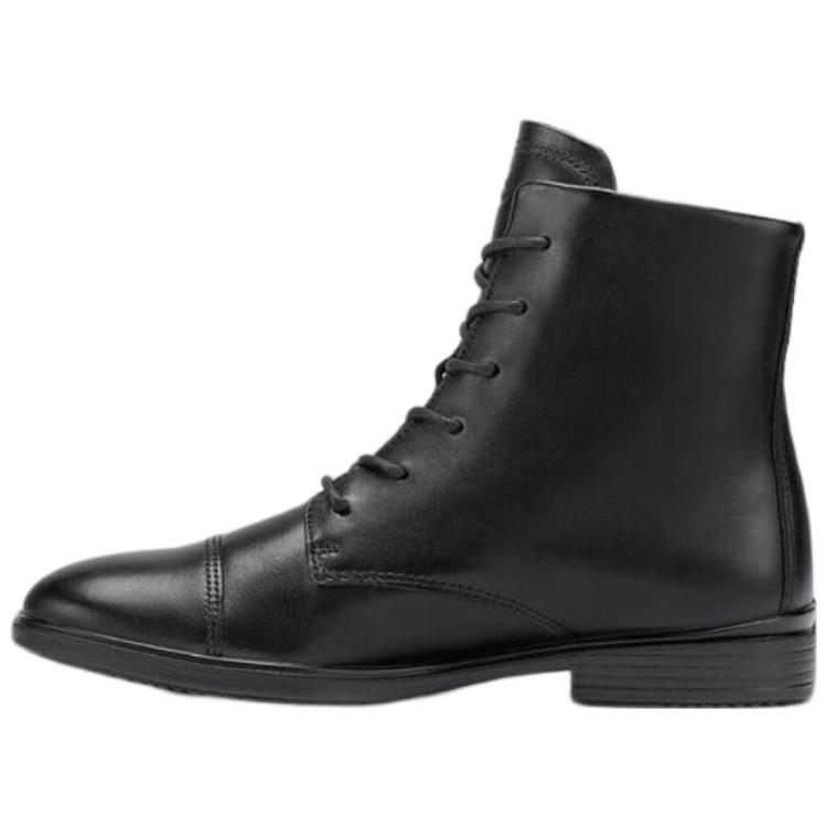 (Women) ECCO Soft 15 Series Leather Lace-Up Round Toe Boots 'Black' 21692301001
