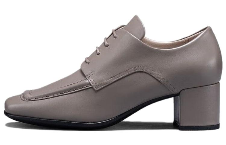 (Women) ECCO Square-Toe Lace-Up Block Heel 'Grey' 29072301674