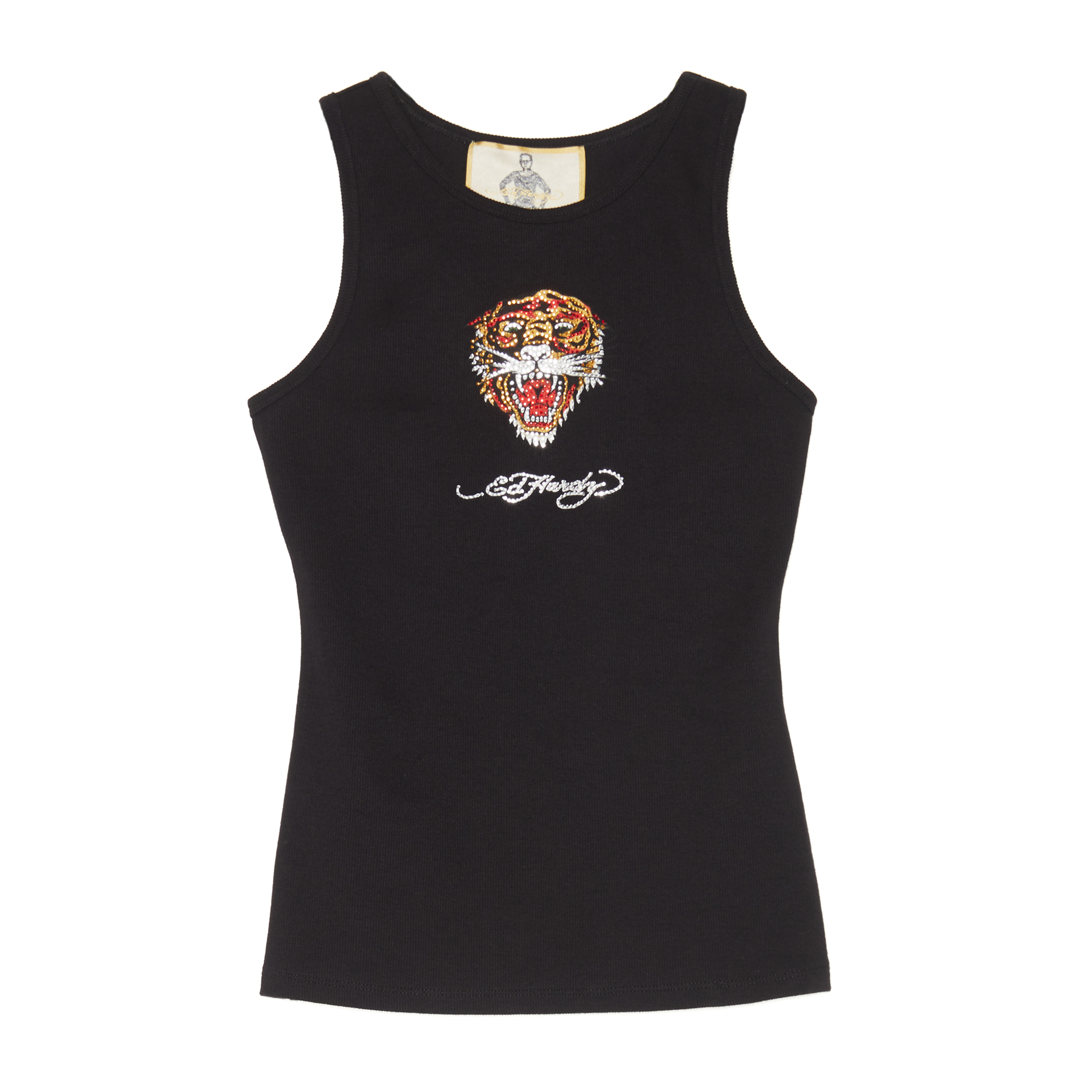 (Women) Ed Hardy Black Rhinestone Tiger Print Slim Tank Top E1NFW022