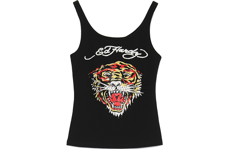 (Women) Ed Hardy Black Rhinestone Tiger Slim Fit Tank Top E1NBW314