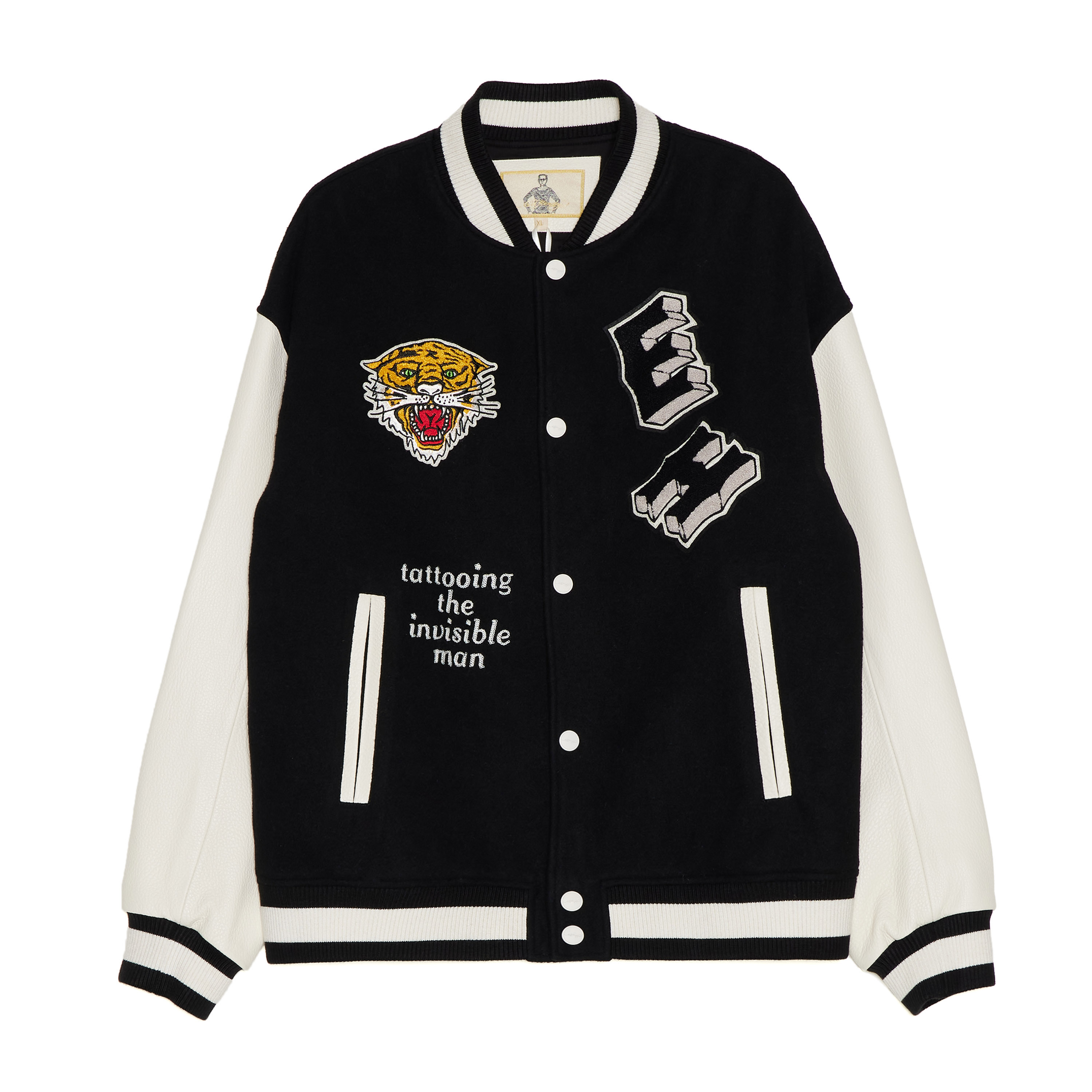 Ed Hardy Black Varsity Jacket with Tiger Logo and Contrast Design E1NDM666