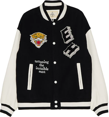 Ed Hardy Black Varsity Jacket with Tiger Logo and Contrast Design E1NDM666 Buy Ed Hardy Black Varsity Jacket with Tiger Logo and Contrast Design E1NDM666