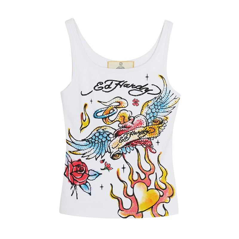 (Women) Ed Hardy Classic Heart Tank Top White (Womens) E1OAW200