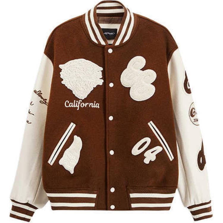 (Women) Ed Hardy FW24 Oversized Ice Mocha Brown Varsity Jacket. E1QDW493
