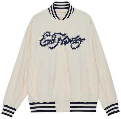 (Women) Ed Hardy Ivory White Loose Fit Baseball Jacket Cardigan E1PCW517 Buy (Women) Ed Hardy Ivory White Loose Fit Baseball Jacket Cardigan E1PCW517