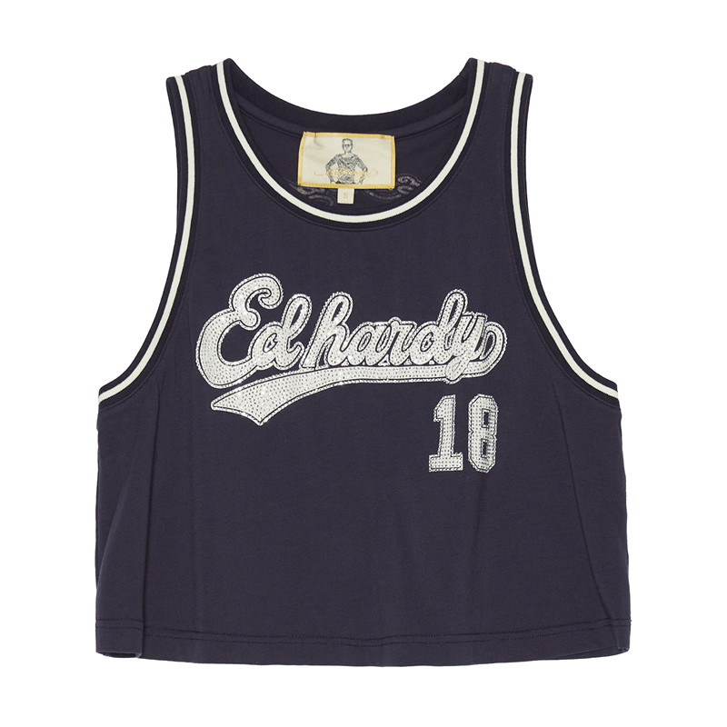 (Women) Ed Hardy Midnight Blue Supercar Logo Tank Top E1OBW131