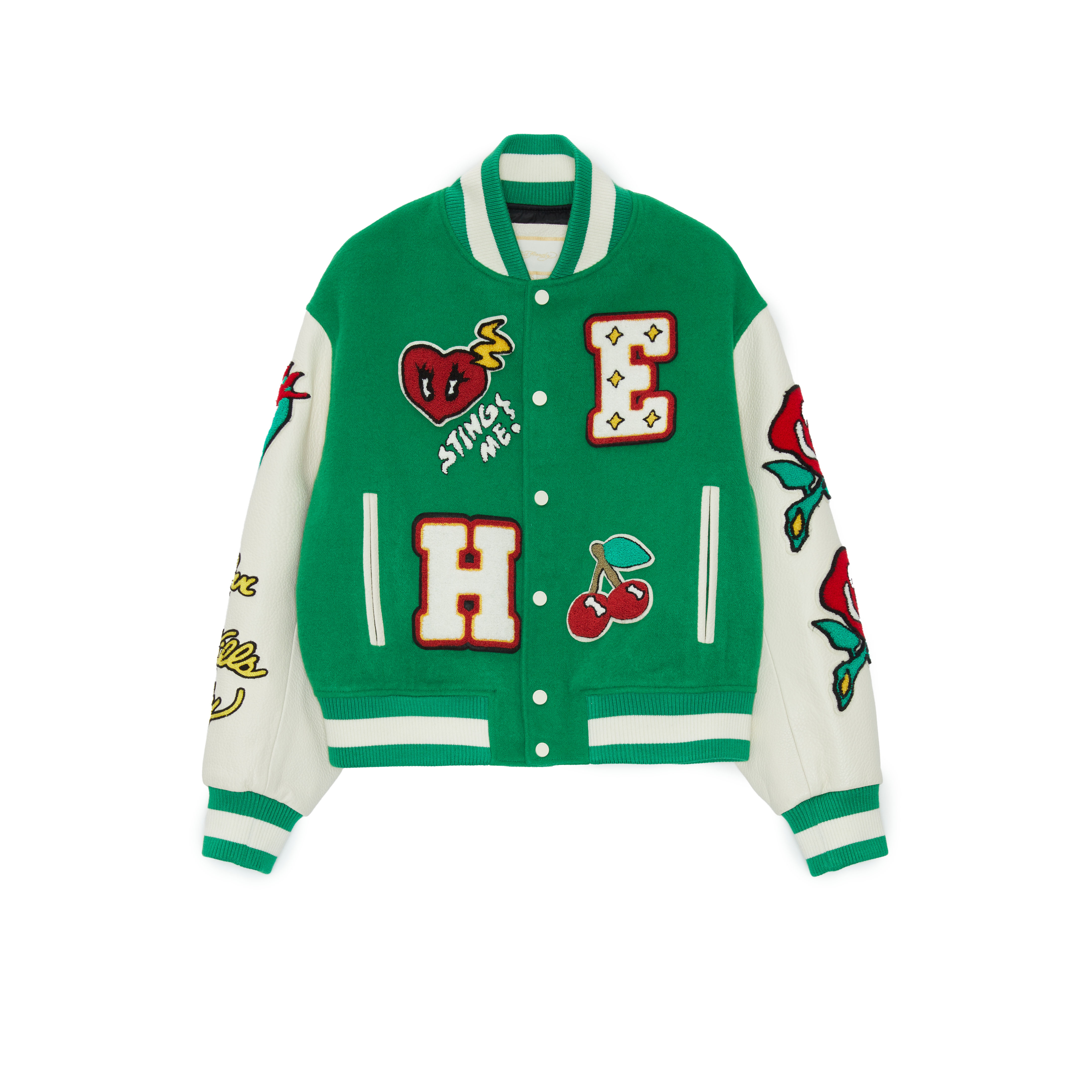 (Women) Ed Hardy Olive Green Varsity Jacket with Embroidered Lettering. E1ODW133