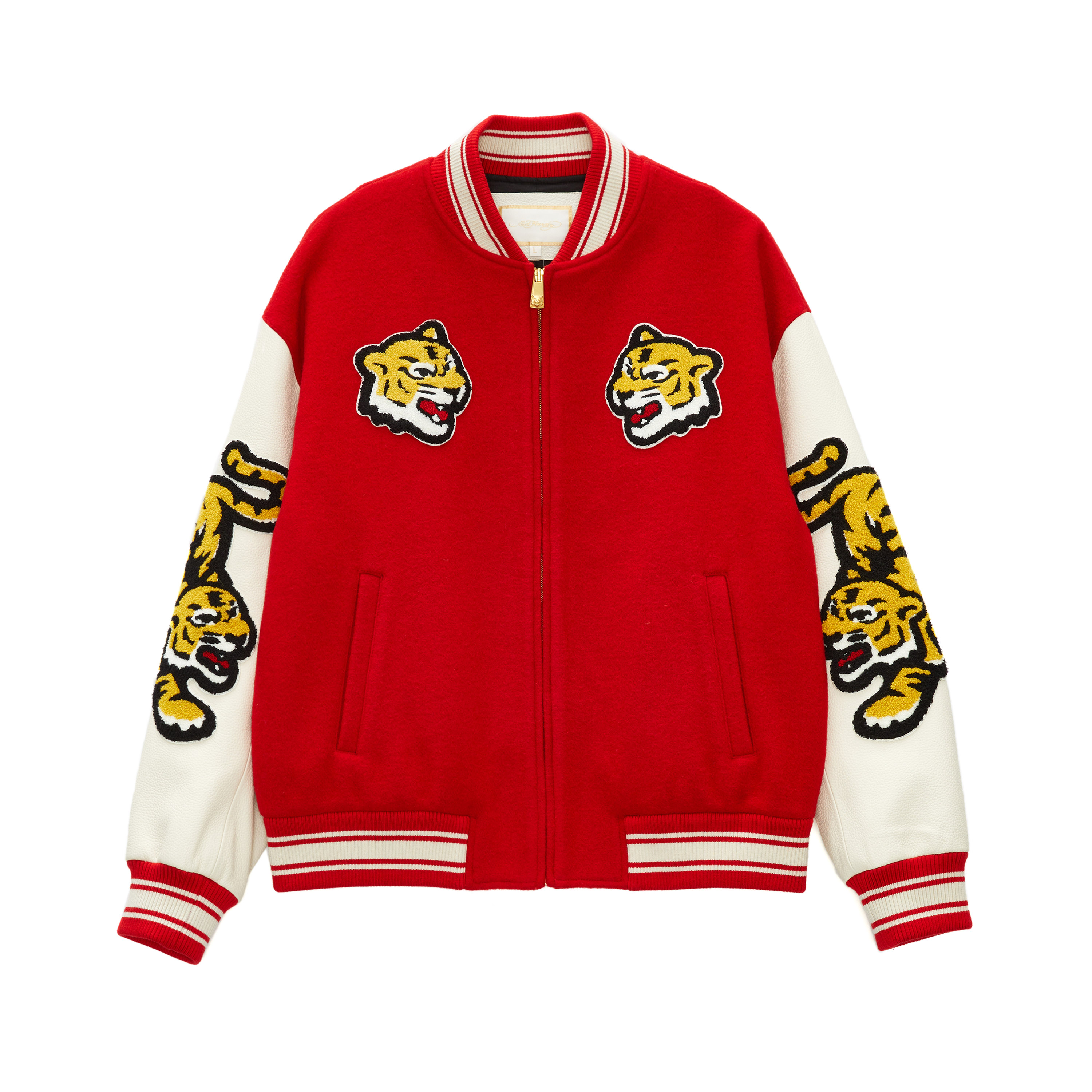 Ed Hardy Red Tiger Logo Embroidered Baseball Jacket Long Sleeve E1ODM205