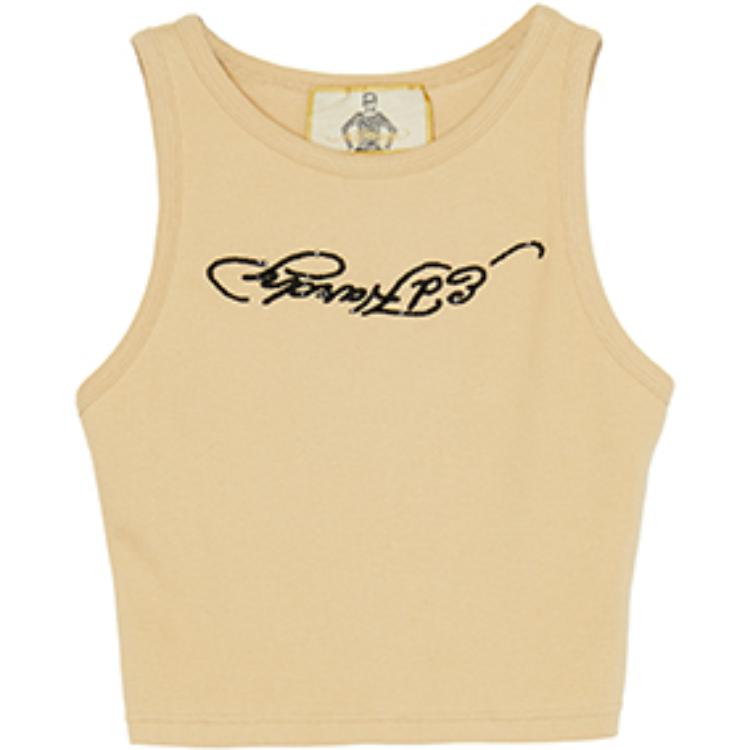 (Women) Ed Hardy Reverse World Tank Top Beige Limited Edition Sleeveless Vest E1NFW688