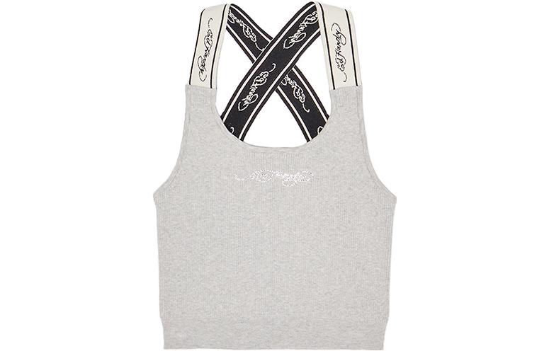 (Women) Ed Hardy Rhinestone Jacquard Cropped Tank Top Light Smoky Gray E1PBW403