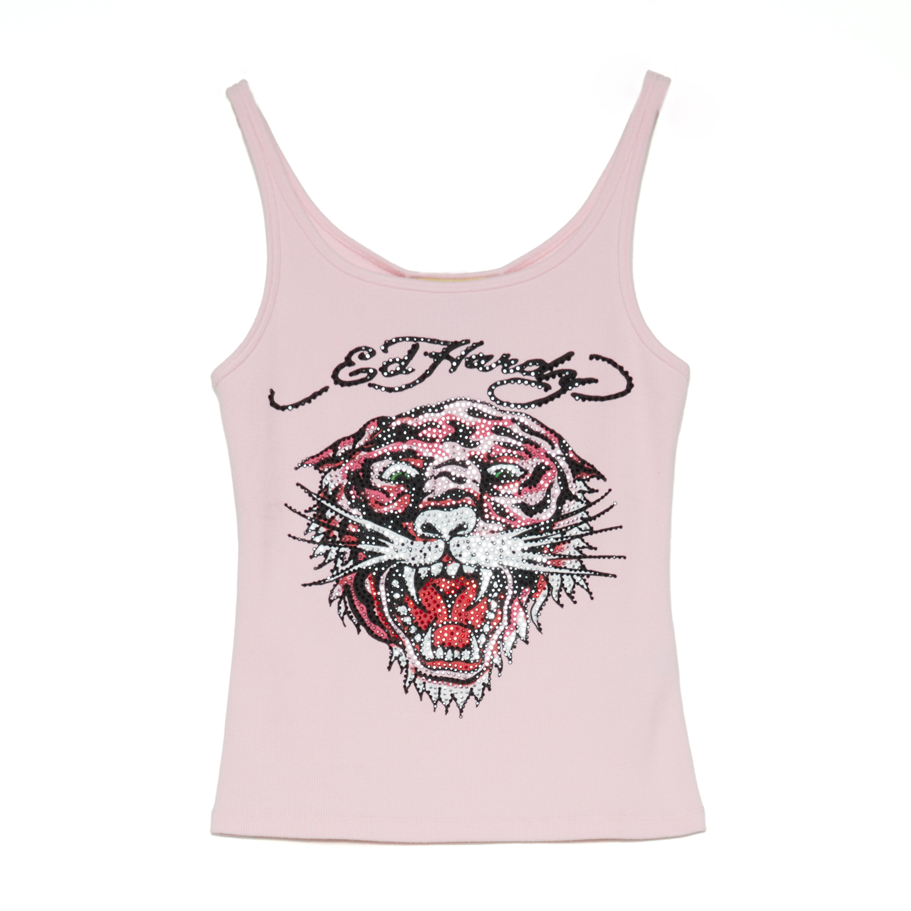 (Women) Ed Hardy Rhinestone Tiger Tank Top Pink E1NFW037