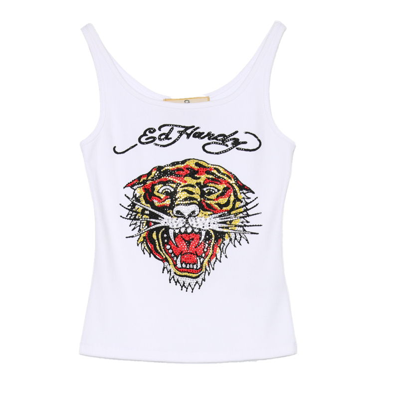 (Women) Ed Hardy Slim Fit Tiger Rhinestone Tank Top - White E1NBW139