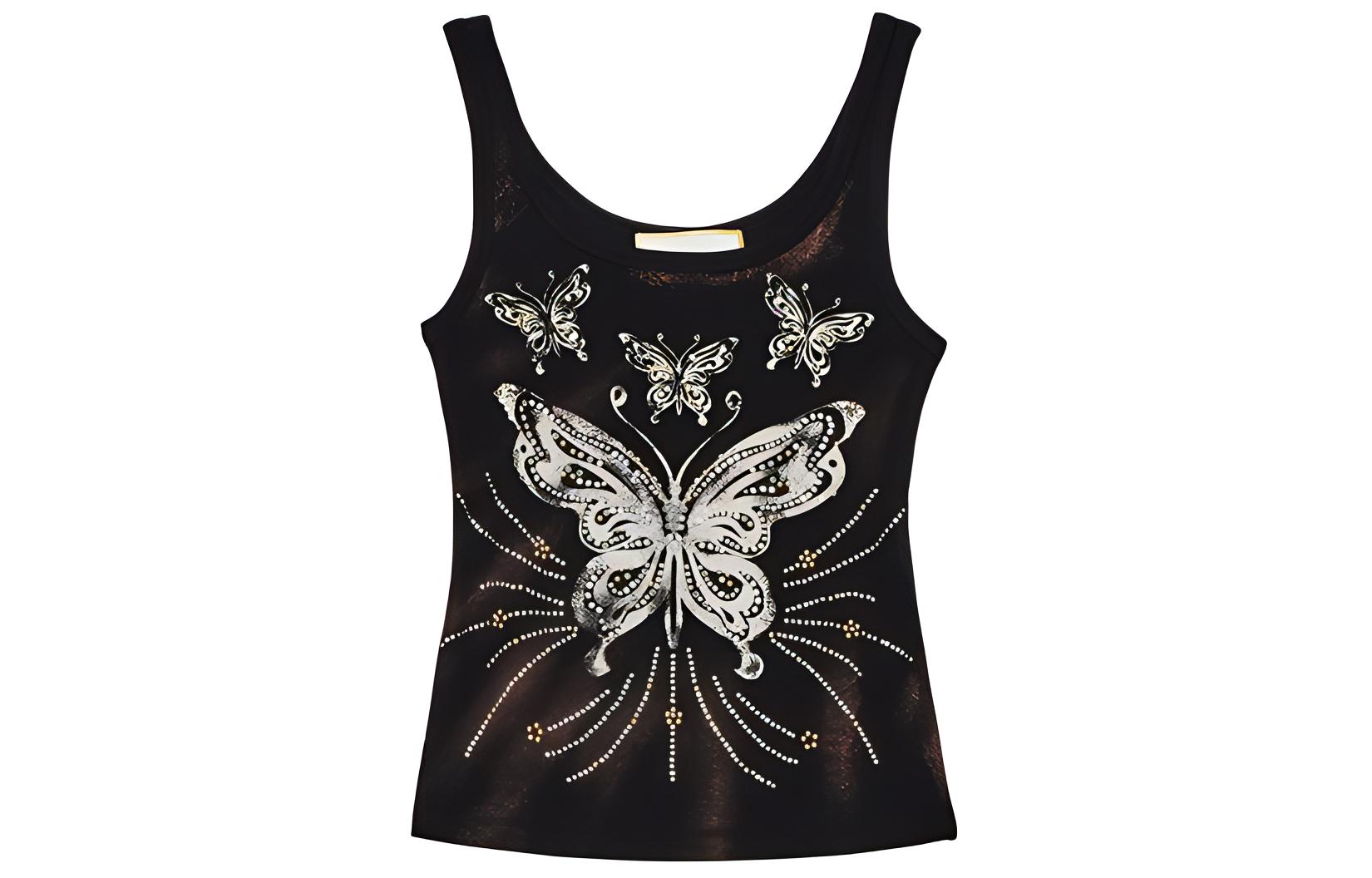 (Women) Ed Hardy Slim Rhinestone Butterfly Tank Top - Black. E1QAW397