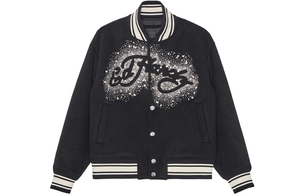 (Women) Ed Hardy SS24 Black Vintage Rhinestone Baseball Jacket E1QAW313