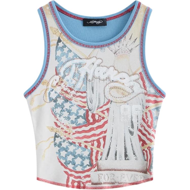 (Women) Ed Hardy SS25 Midnight Blue Graphic Tank Top E1RBW333