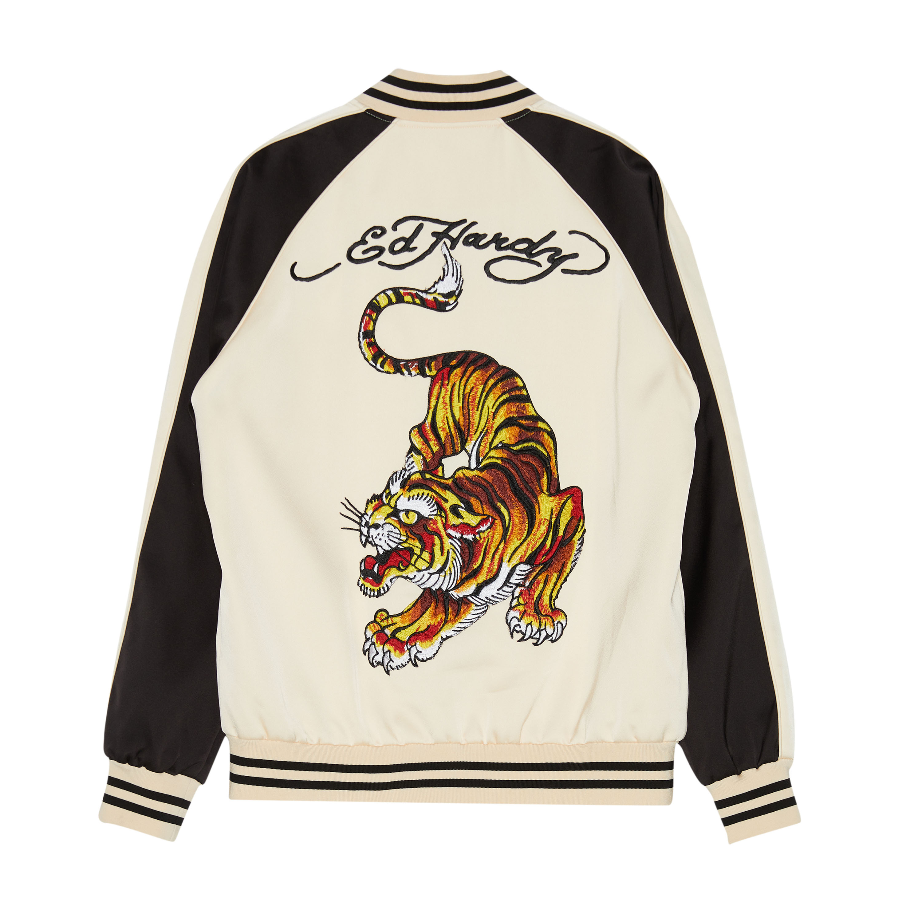 Ed Hardy White Patchwork Tiger Print Zip Jacket E1OBM399