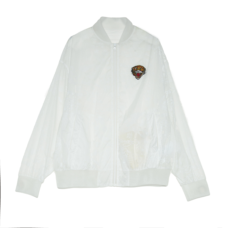 (Women) Ed Hardy White Tiger Head Baseball Bomber Jacket E1NCW227