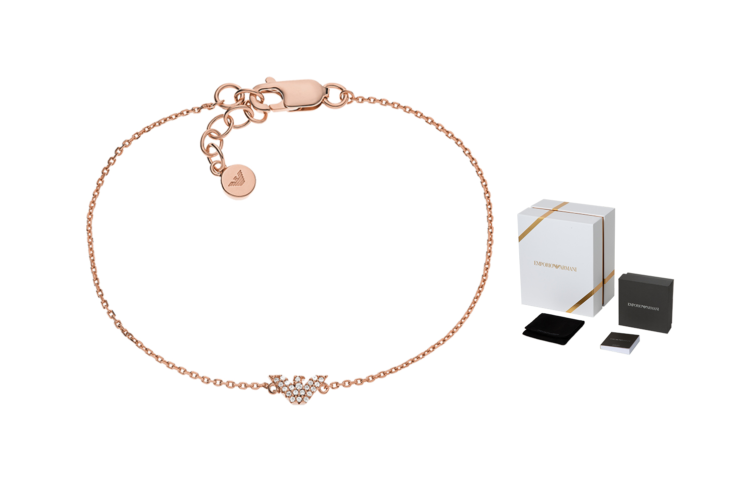 Order (W) Gelang Emporio Armani Perak 925 Adjustable dengan Logo Elang Rhinestone. EG3479221