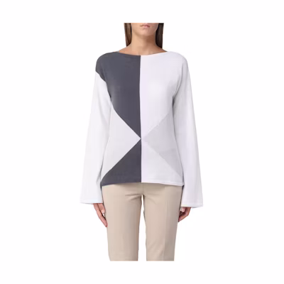 (Women) Emporio Armani Argyle Knit Pullover Sweater Grey/White FW22. 8N2MY7-2MC9Z-F616