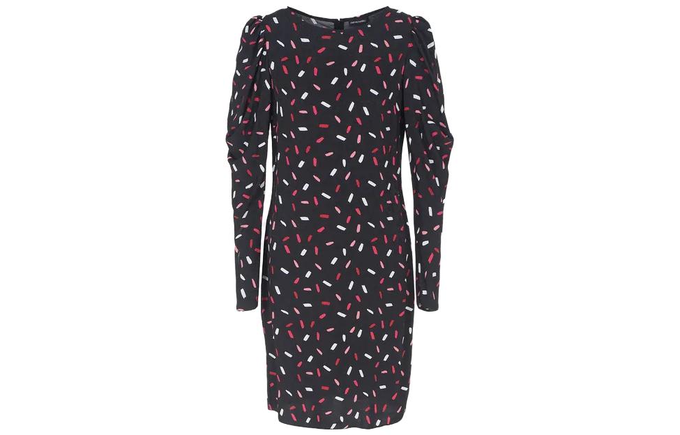 (Women) Emporio Armani  Black All-Over Print Long-Sleeve Midi Dress. 6R2A852-NN8Z1-F011