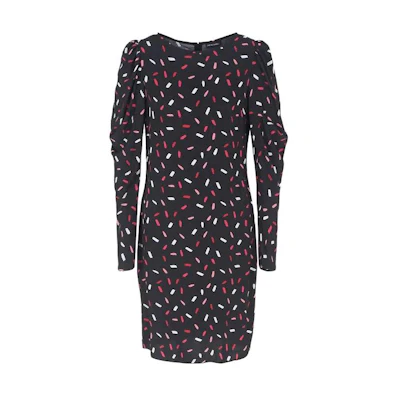 (Women) Emporio Armani Black All-Over Print Long-Sleeve Midi Dress. 6R2A852-NN8Z1-F011