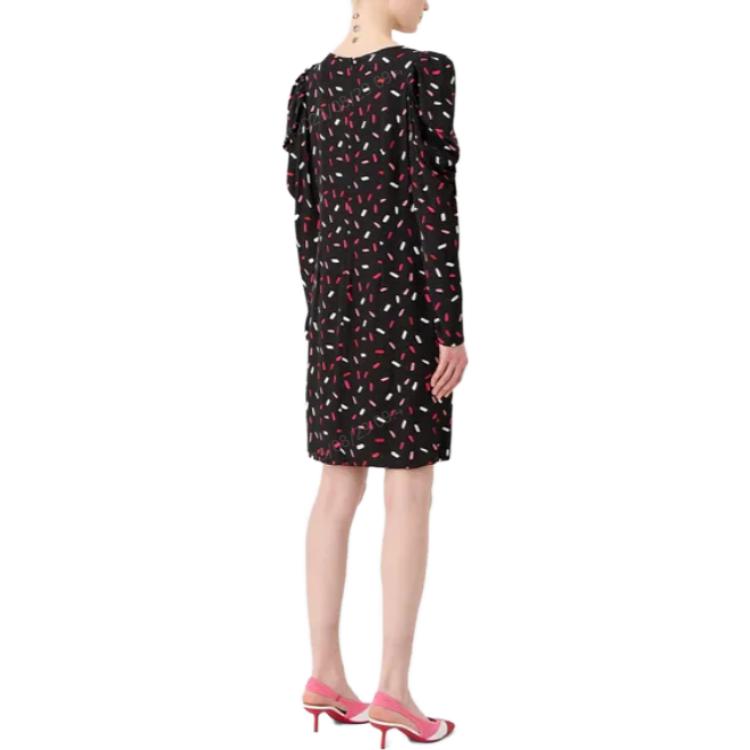 Shop (W) Vestido Midi de Manga Larga Negro con Estampado Integral Emporio Armani. 6R2A852-NN8Z1-F011