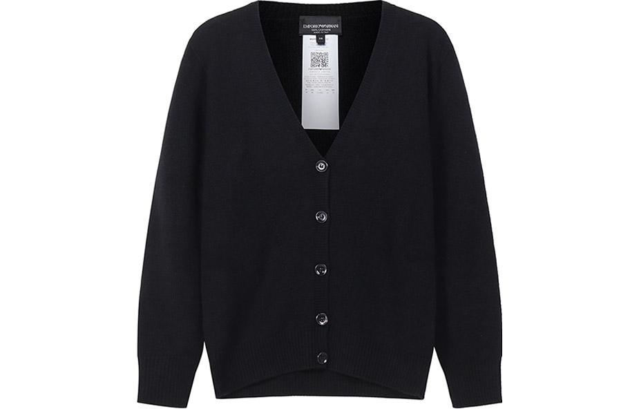 (Women) Emporio Armani  Black Cashmere V-Neck Cardigan with Eagle Embroidery SS23 8N2MW1-2MA1Z-0999