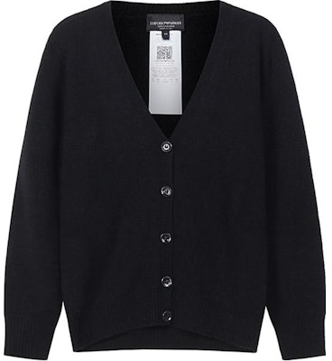 (W) エンポリオアルマーニ ブラック カシミア Vネック カーディガン イーグル 刺繍 SS23 8N2MW1-2MA1Z-0999 Order (W) エンポリオアルマーニ ブラック カシミア Vネック カーディガン イーグル 刺繍 SS23 8N2MW1-2MA1Z-0999