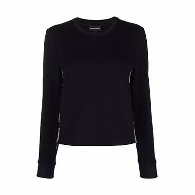 (Women) Emporio Armani Black Crewneck Sweatshirt with Logo Print Trim SS22 3L2M6C-1JHSZ-0926