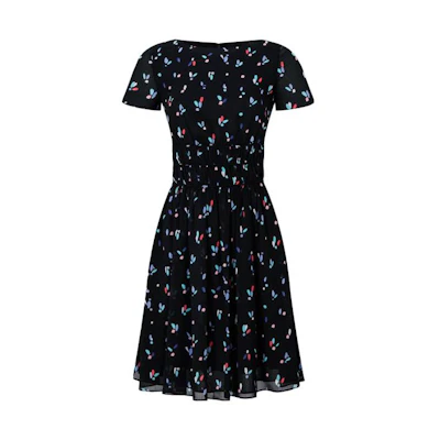 (Women) EMPORIO ARMANI Black Elegant Floral A-line Short Sleeve Dress SS22 INA1AT-I9926-099